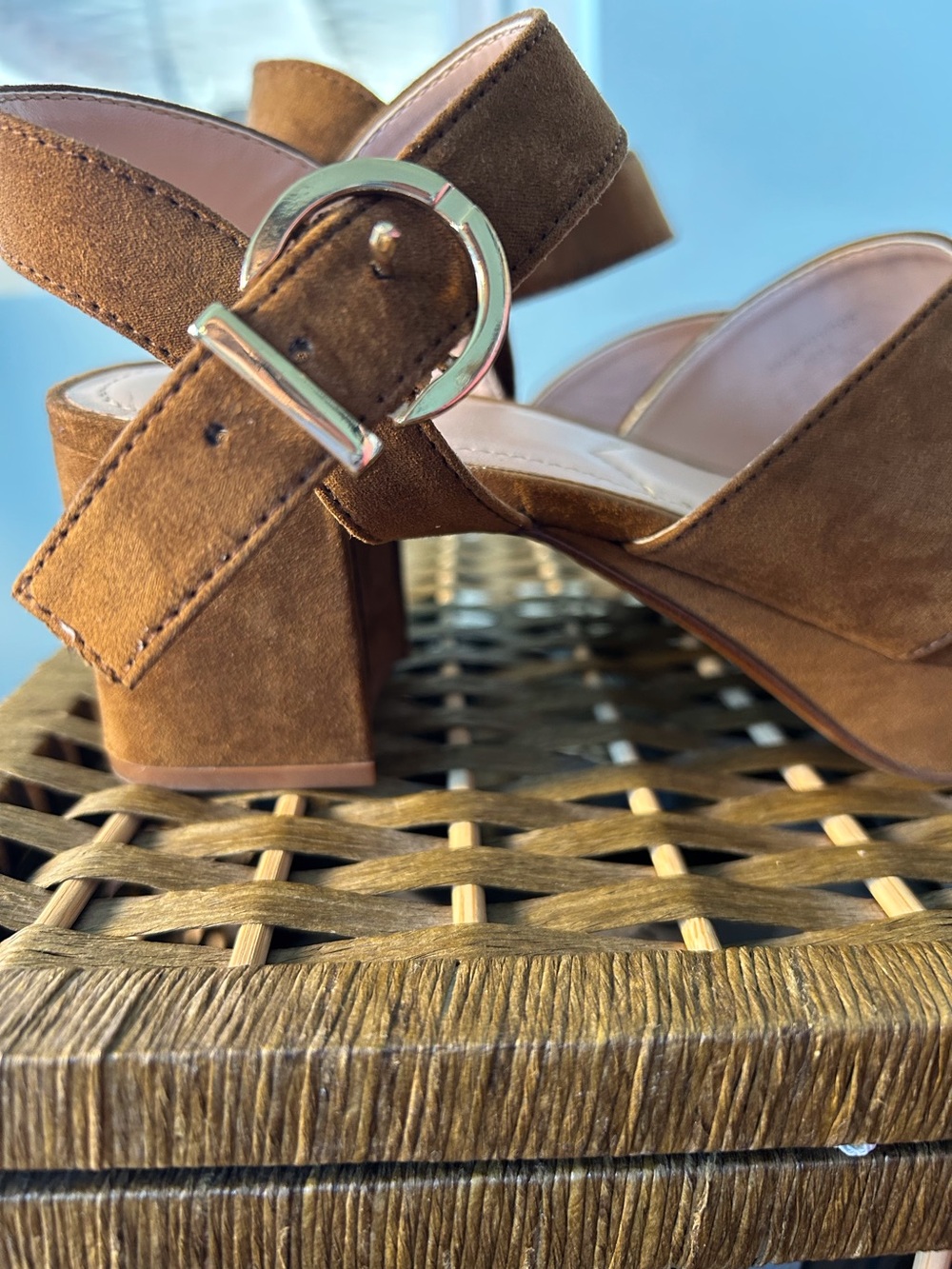 Zara Trafaluc Shoes Size 7.5 Brown Suede Platform Block Heel Crisscross Straps - Picture 6 of 10